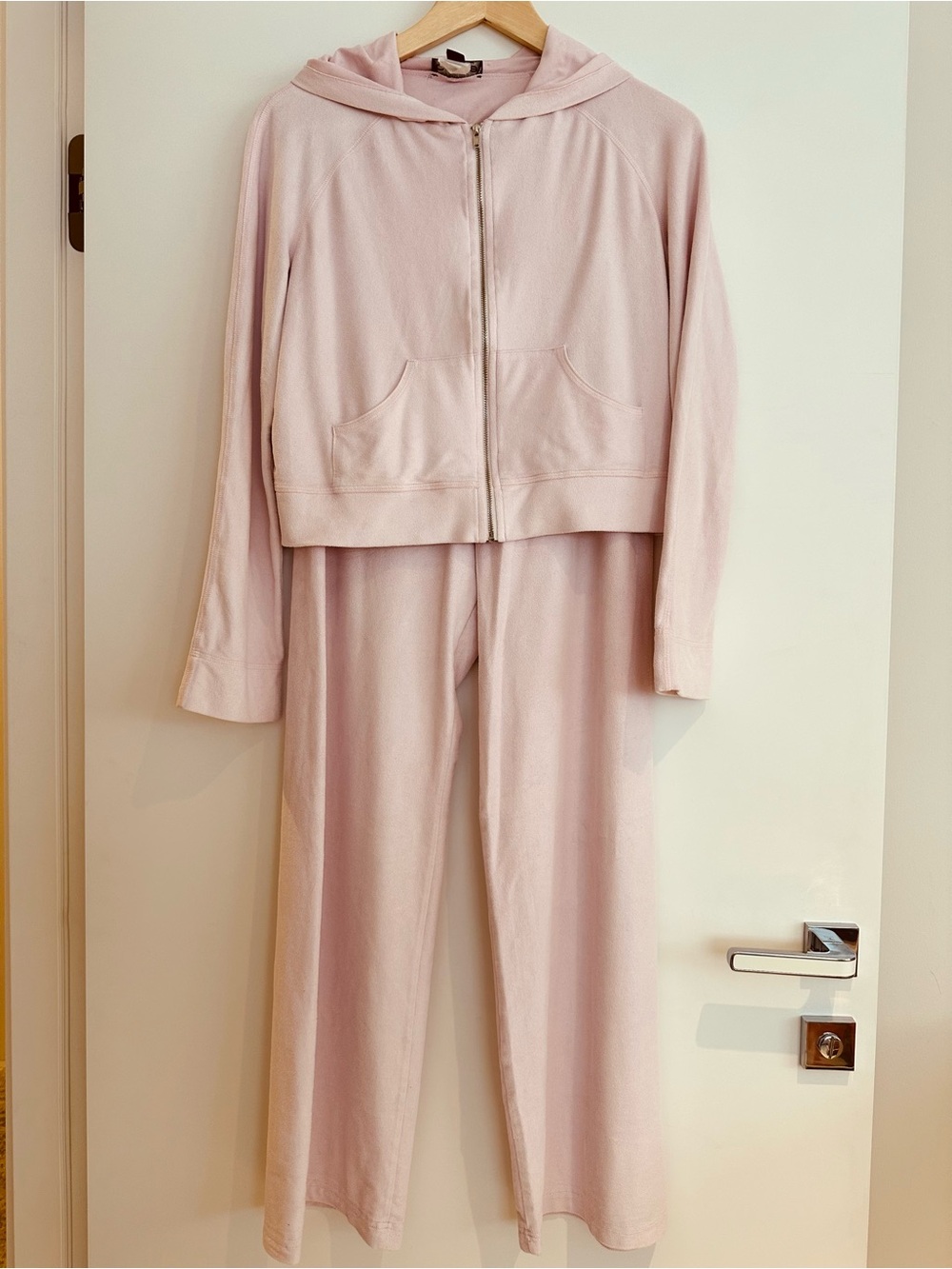 bebe Y2K Light Blush Pink Sueded Track Suit Set Medium Top and Small Bottoms